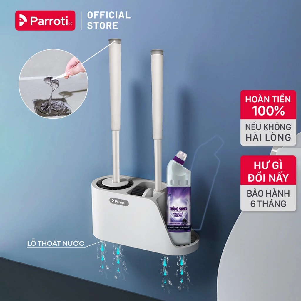 Cọ bồn cầu, cọ toilet nhà vệ sinh 3 trong 1, có thể treo tường Parroti Silicon SL02