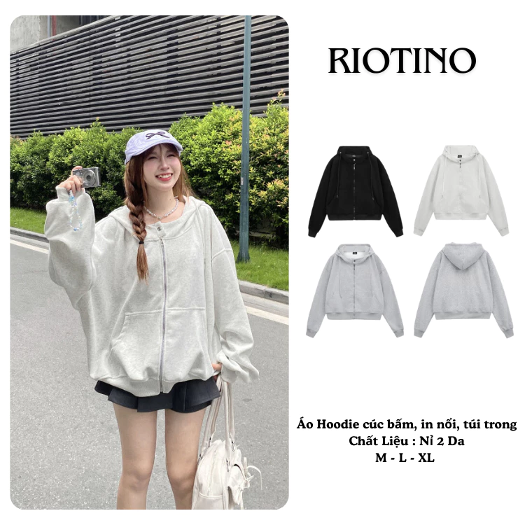Áo khoác hoodie zip BOXY có nút bấm, dập nổi, in nổi UNISEX NAM NỮ A008