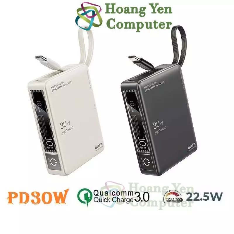 [Có CCC] Sạc Dự Phòng Mini Remax RPP-86 10000Mah (Sạc Nhanh QC3.0, VOOC 2.0), Tích Hợp Cáp Sạc Type C - BH 1 Năm