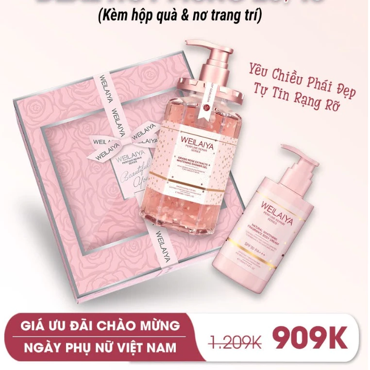 Hộp quà tặng Sữa tắm + Kem body cream chăm sóc da body WEILAIYA
