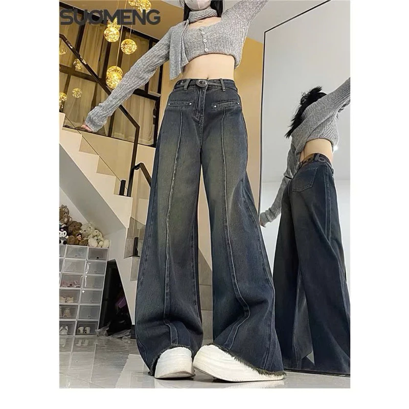 Quần bò jeans nữ ống rộng, quần bò túi cơi đính đinh cú gấu tua rua màu mới hottrend