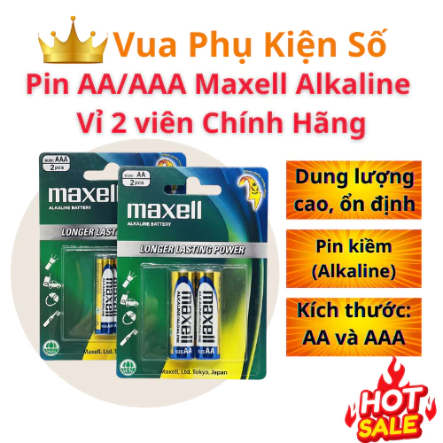 Pin AA/AAA Maxell Alkaline vỉ 2 viên chính hãng cho điều khiển, đồ chơi, chuột không dây