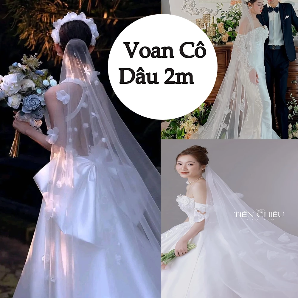 Voan Hoa Trơn Dài 2m Có Xược Cài Đội Đầu Cài Tóc Cô Dâu Phong Cách Hàn Quốc Von Sịn