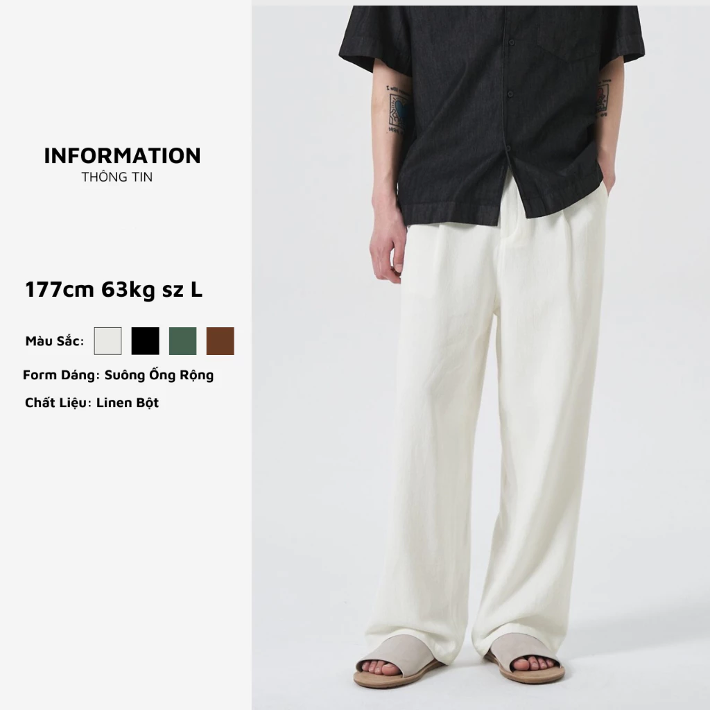 Quần linen nam ARMCEO ống rộng tôn dáng che khuyết điểm phong cách Hàn Quốc -D03