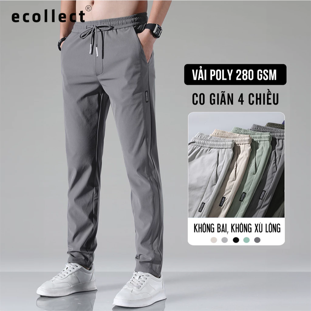 Quần nam dài thẳng chân ECOLLECT chất liệu poly 280gsm dày dặn, co giãn 4 chiều, thoải mái chống bai xù - QD10