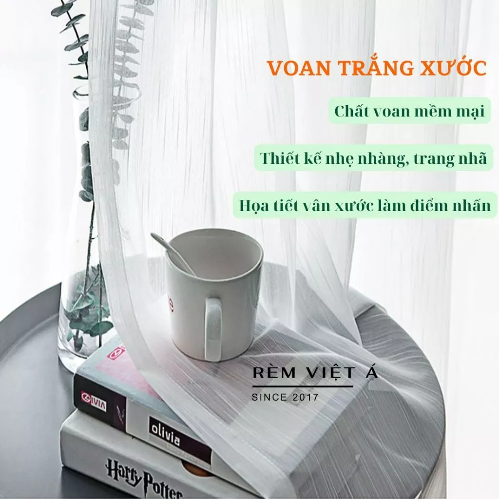 Rèm Voan Xước Trắng - Nhìn Xuyên Mờ, Lấy Ánh Sáng Tự Nhiên, Trang Trí Spa, Phòng Khách, Phòng Ngủ