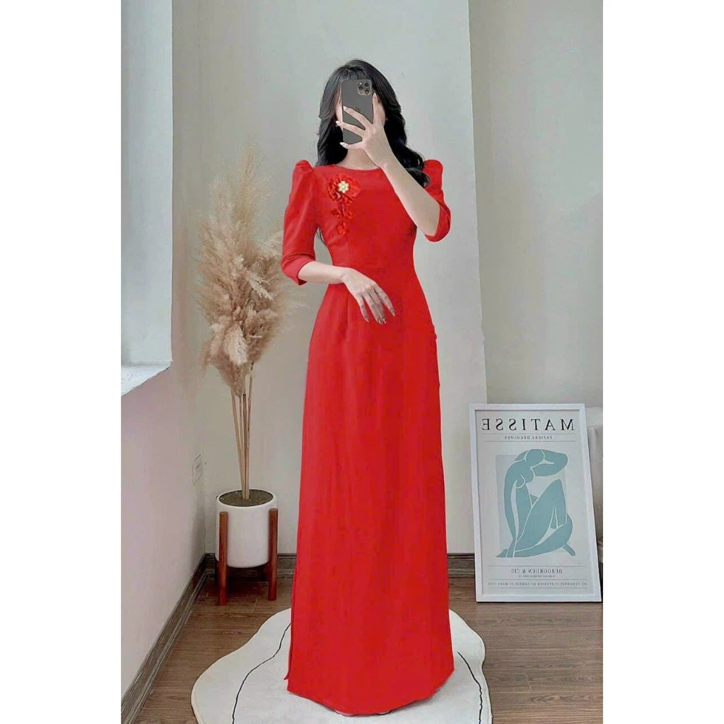 Xả hàng - Set áo dài tay cách tân cài hoa tay cách điệu, áo dài cách tân mẫu mới, Tamafashion