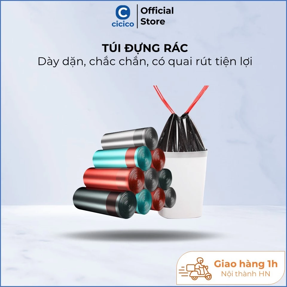 Túi đựng rác có quai rút tiện lợi, dày dặn chắc chắn