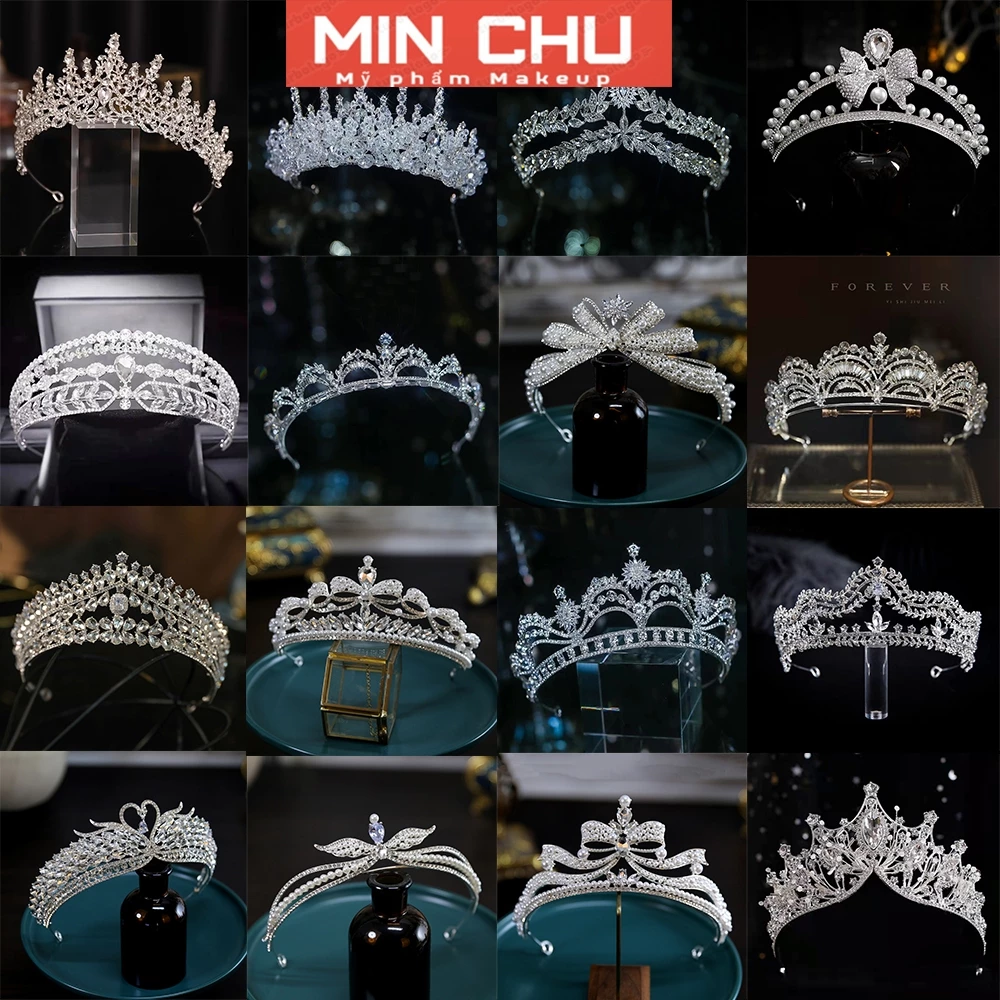 Vương miện cô dâu đính đá cao cấp, vương miện đính hạt trai cô dâu
