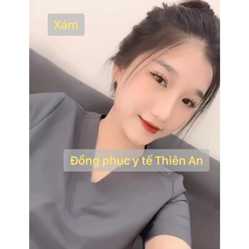 Bộ Scrubs Màu xanh Cô Ban vải Cotton Hàn - bác sĩ, blouse cổ tim, đồng phục điều dưỡng, spa, thẩm mỹ viện, dược sĩ.