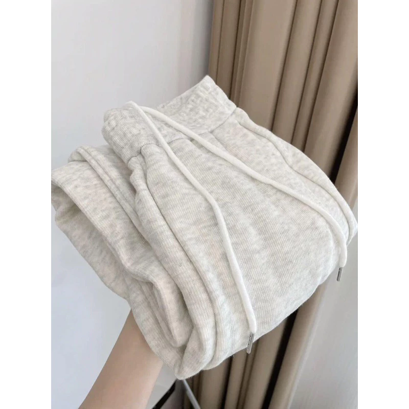 [2184] Quần nỉ gân dây rút Trắng Xám cho nữ chất nỉ form ống đứng đơn giản basic dễ phối mix đồ