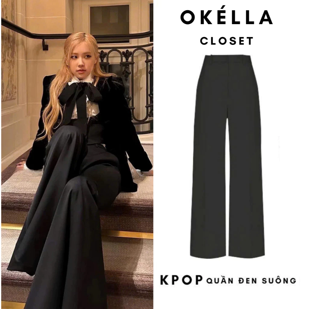 Quần tây ống suông lưng cao ROSE KPOP, quần tây nữ vải Ruby đẹp Okélla (dài 100cm và 105cm)