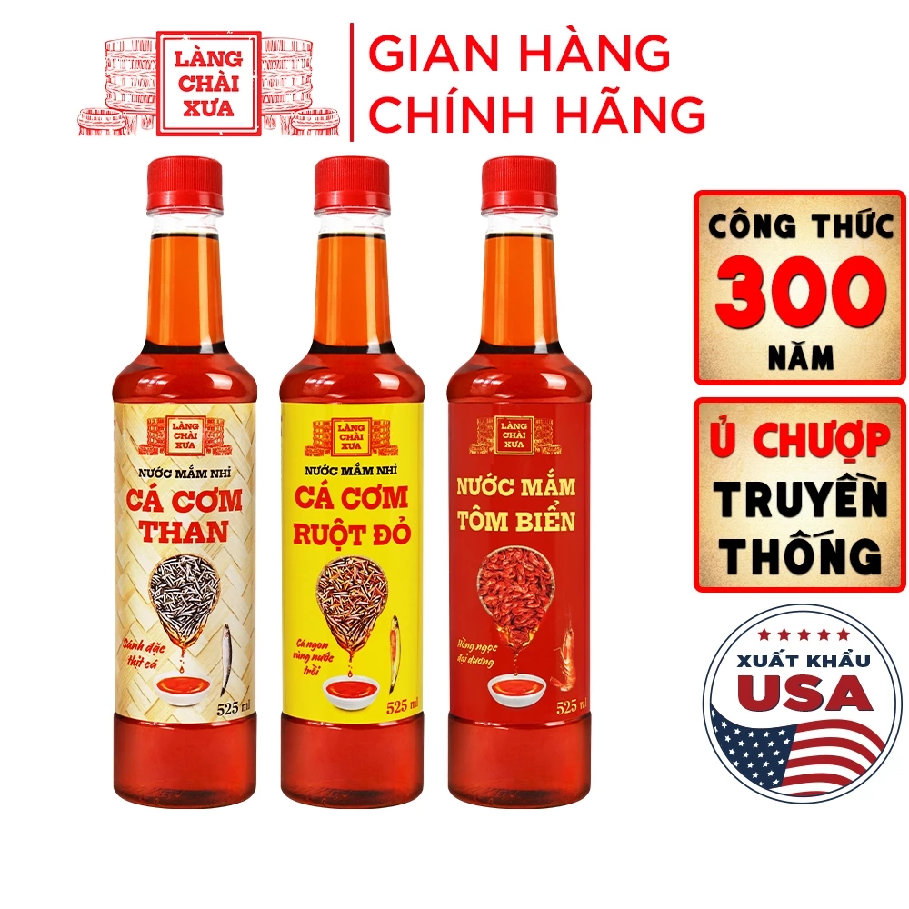 Combo 3 Chai THAN VÀNG TÔM Nước mắm nhỉ truyền thống Làng Chài Xưa An Toàn Vị Thanh Dịu