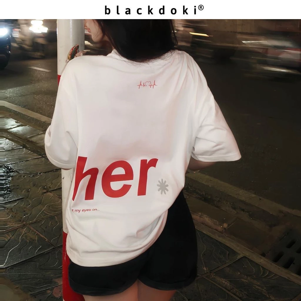 BLACKDOKI Áo thun COUPLE "HERHIM" , áo phông basic hiện đại chất cotton 100% 2 chiều oversize nam nữ