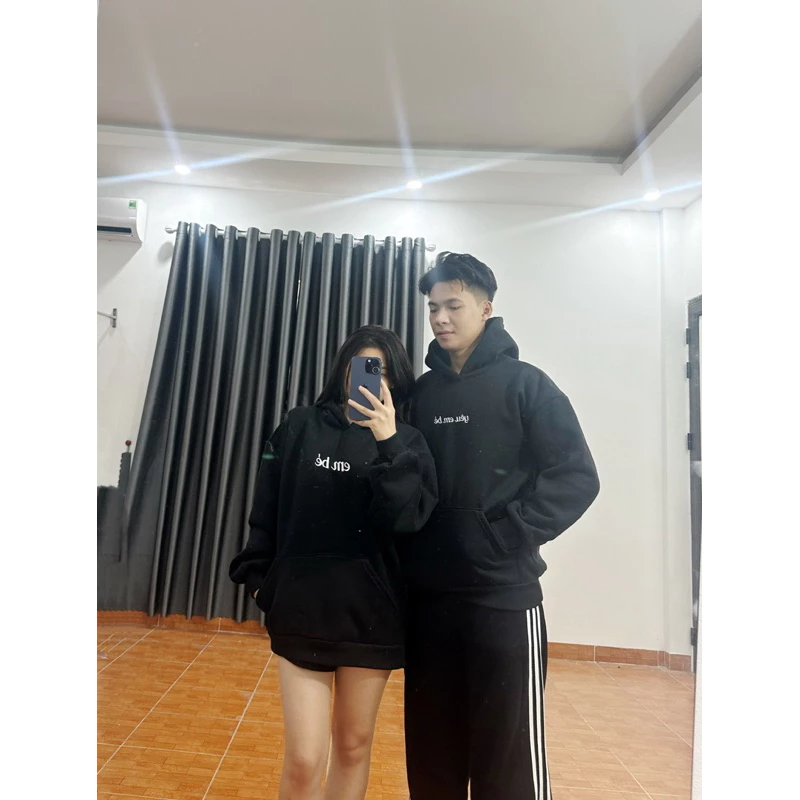 (S - 30) Set đồ đôi hoodle nam nữ couple  mùa đông chữ thêu em bé , yêu em bé chất nỉ bông dày dặn