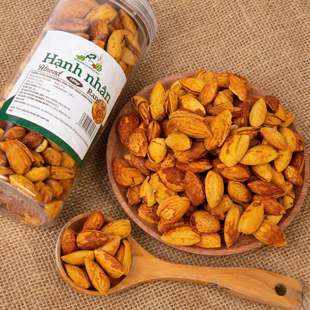 250Gr Hạnh nhân rang bơ Vỏ Mỏng. Có hồ sơ công bố, xuất hóa đơn công ty đầy đủ