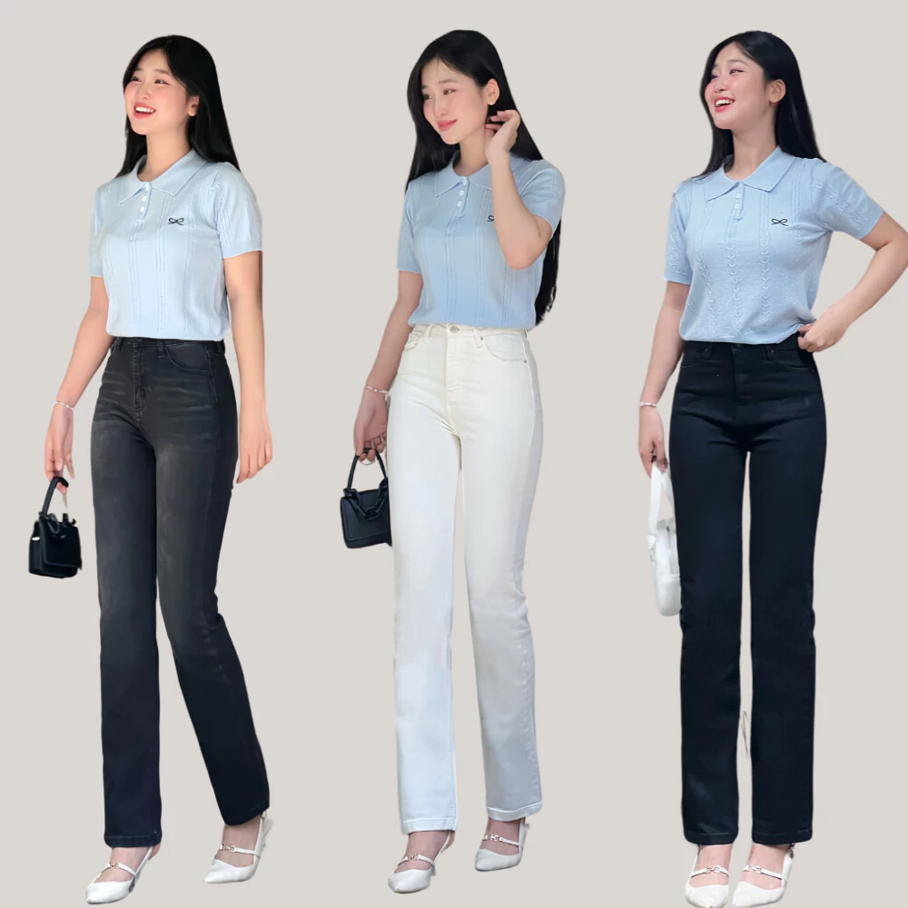 Quần jean nữ ống đứng dài 93cm TTTHAO cao cấp vải SIÊU MÁT, dáng Vintage Straight phong cách quần jeans basic  s100