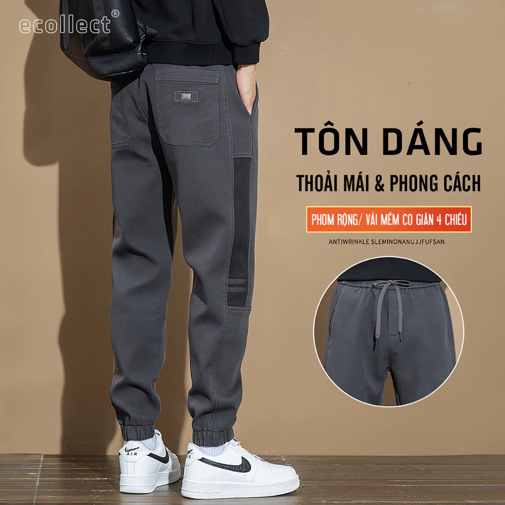 Quần jogger casual nam kaki phối sọc ECOLLECT vải denim cotton co giãn 4 chiều phom rộng thời trang thoải mái - QD07