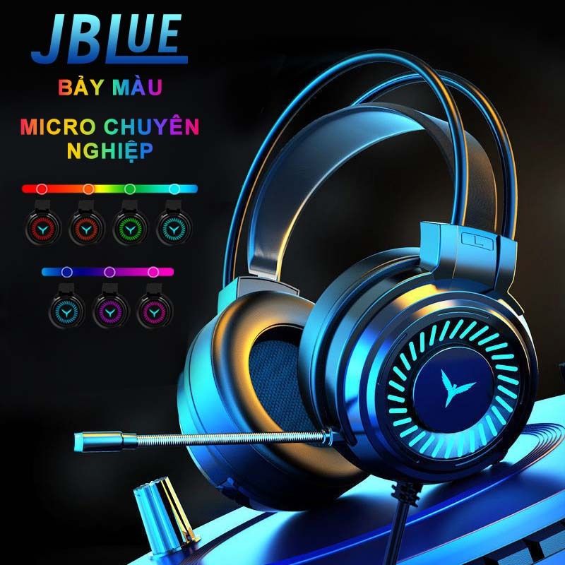 Tai Nghe Chụp Tai Gaming JBLue có mic đàm thoại Led RGB cho máy tính điện…
