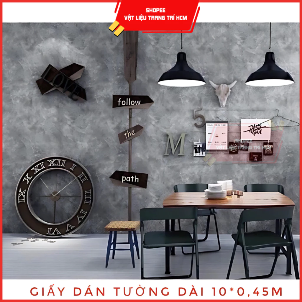 Giấy dán tường giả xi măng 10 Mét có sẵn keo chống nước khổ rộng 45cm