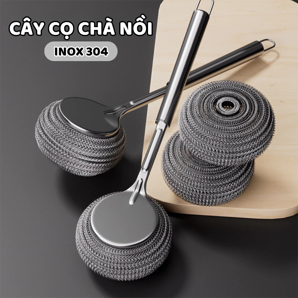Cây Chà Nồi Bằng Thép Không Gỉ 304, Cây Cọ Xoong Nồi Có Tay Cầm Dài Tiện Lợi Dollyhouse