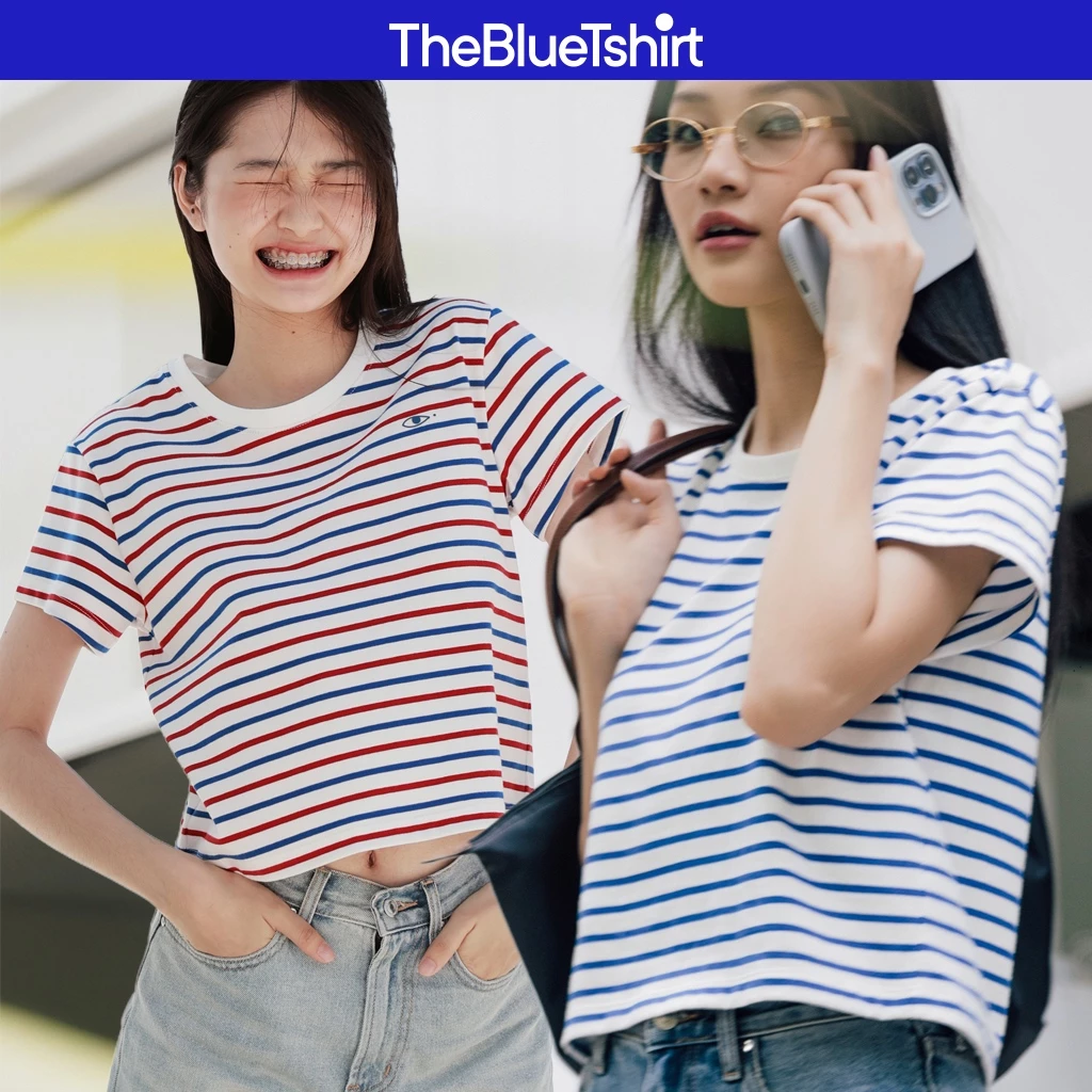 TheBlueTshirt - Áo thun tay ngắn phom mid crop nữ - Everyday Tee - Signature Stripe Premium Cotton - Women