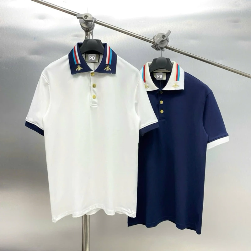Áo polo nam nữ cổ bẻ vải cotton gai thân trơn cổ chun dệt sọc xanh đỏ thêu ong cúc vàng boy phố PL134P Hàng QC Duy Bi