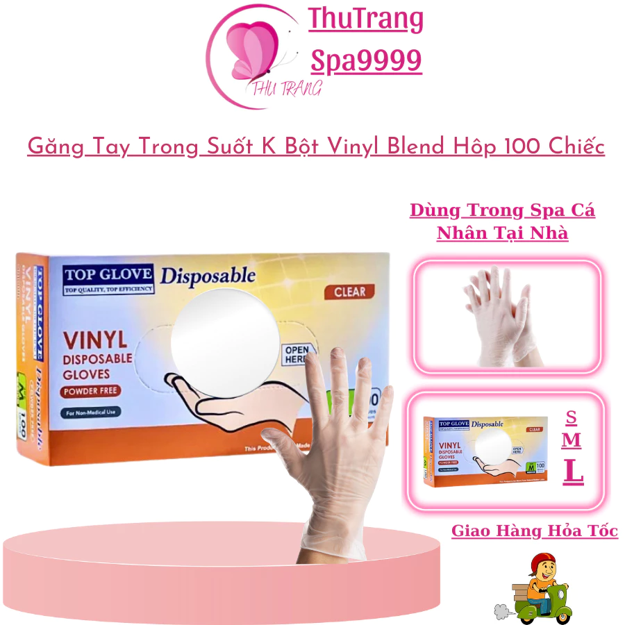 [Free Ship] Găng Tay Trong Suốt, Không Bột PVC Vinyl Blend | Y TếThực Phẩm Phun Xăm Spa Thẩm Mỹ Hộp 100 Chiếc