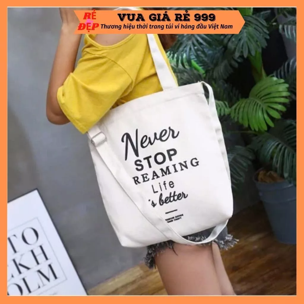 Túi tote túi vải canvas phong cách Hàn quốc, có khóa miệng ngăn phụ bên trong thời trang ulzzang TX22
