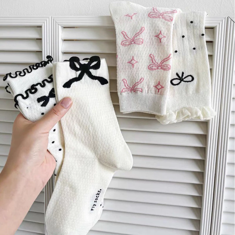 Tất Chân Dài Nơ Xinh Dễ Thương (Có Sẵn) Tất Xinh Phối Đồ Style Hàn Chất Liệu Cotton Thâm Hút