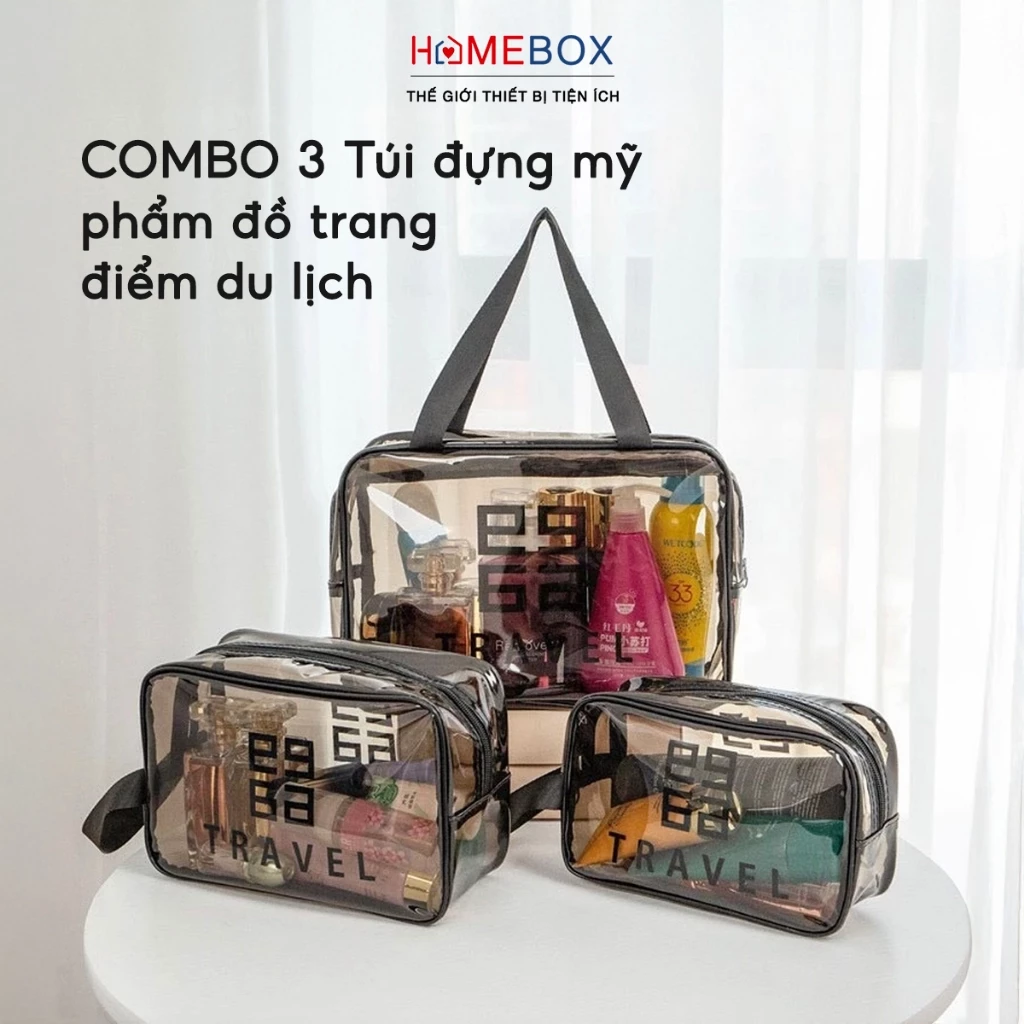 Túi Đựng Mỹ Phẩm Du Lịch Nhựa PVC Chống Nước, Túi Đựng Đồ Trang Điểm Makeup Skincare Trong Suốt