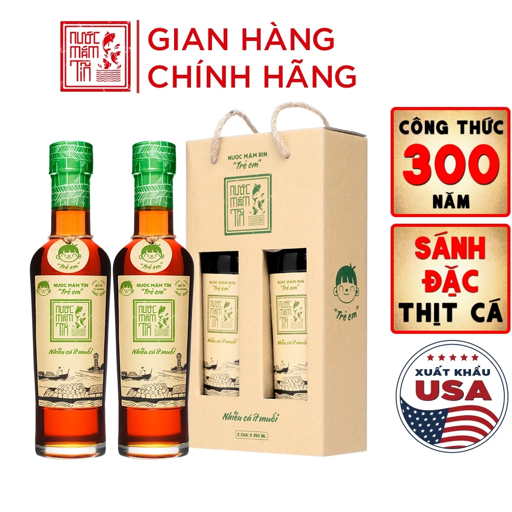 [HỘP 2 CHAI - 42N - 250ML] Nước mắm Tĩn Trẻ Em Cho Bé Ăn Dặm chai thủy tinh nhiều cá ít muối