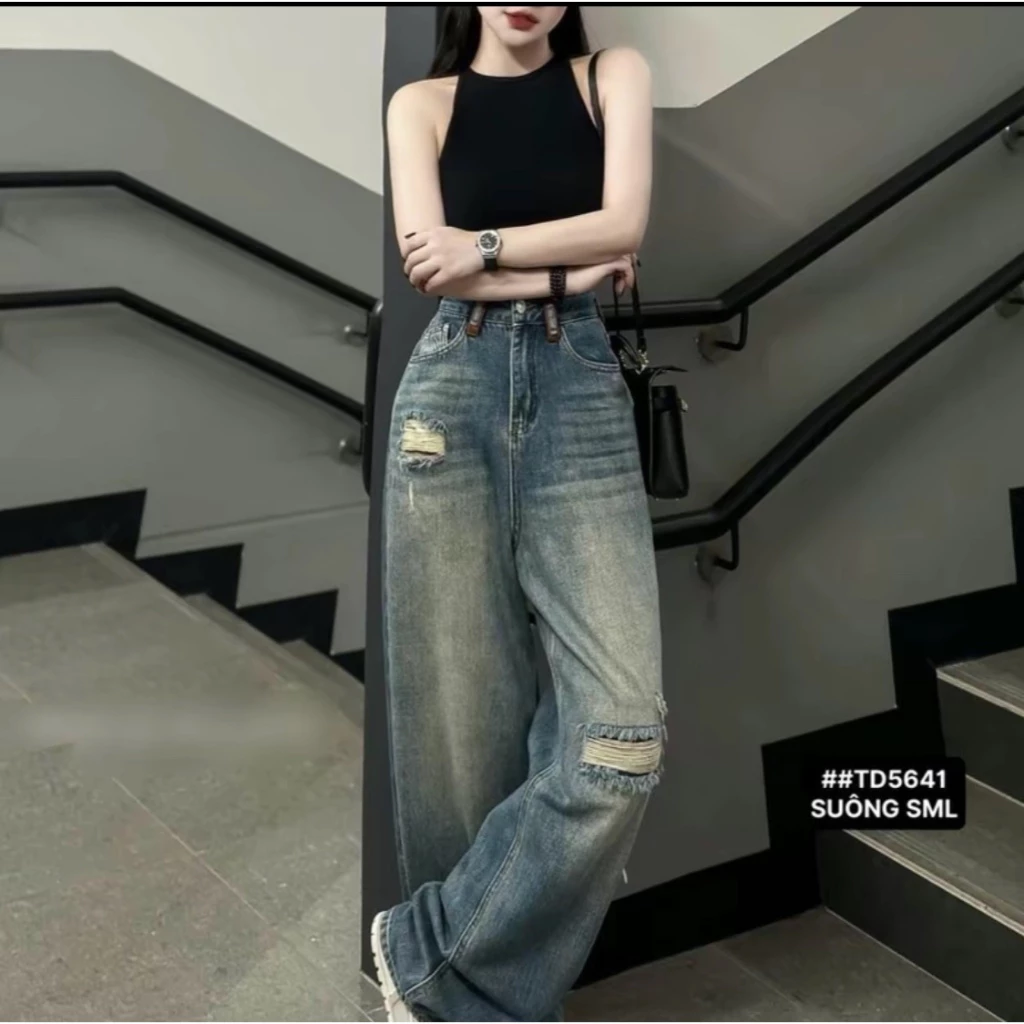 Quần Jean Bò Ống Suông Rộng Xuông Nữ CANA MS14 Jeans Cạp Cao Phong Cách