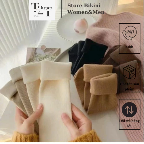 Combo 10 Đôi Tất Lót Lông Cổ Cao Sinh Nhiệt Chất Dày Cho Mùa Đông Siêu ấmTông Màu Pastel Trà Sữa