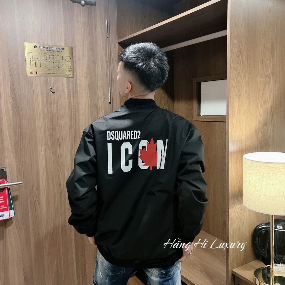 Áo Khoác Bomber Dsquared2 ICON Phối Lá Phong Đỏ Hàng Chính Hãng 2 Lớp Gió Chống Nhăn Chống Xù Siêu Sịn Sò tt