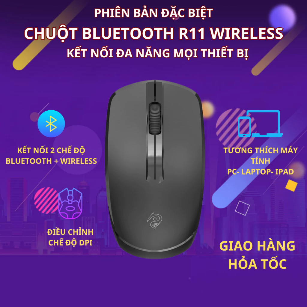 Chuột Bluetooth Không Dây R11 2.4GHz USB 2 trong 1, Chuột Gaming Cho Laptop Điện Thoại Máy Tính TV
