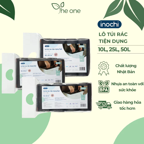 Lô 4 cuộn Túi đựng rác tự hủy inochi, túi rác có quai 10-50kg cao cấp, bọc đựng rác tự phân hủy