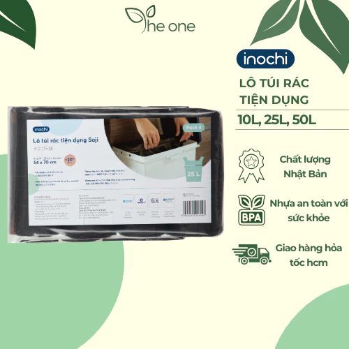 Bịch 4 cuộn túi rác INOCHI ECOFA có quai, kèm phụ gia tự hủy, thân thiện với môi trường