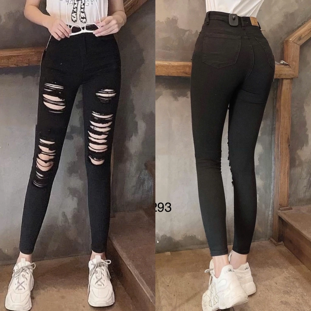 Quần Jeans 9 Tấc Big Size Rách Nhiều Màu Đen Tuyền 4293 4263 MLJ MoliJeans