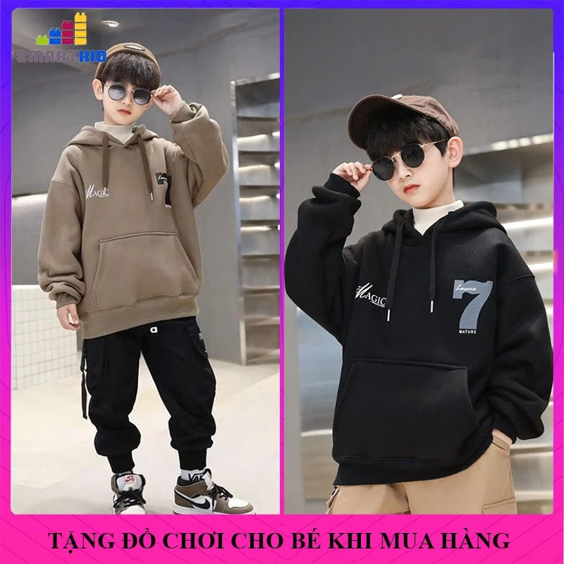 [18-52kg] Áo hoodie bé trai, áo khoác nỉ mẫu số 7, áo thu đông trẻ em nam size 18-52kg chất nỉ bông dày dặn