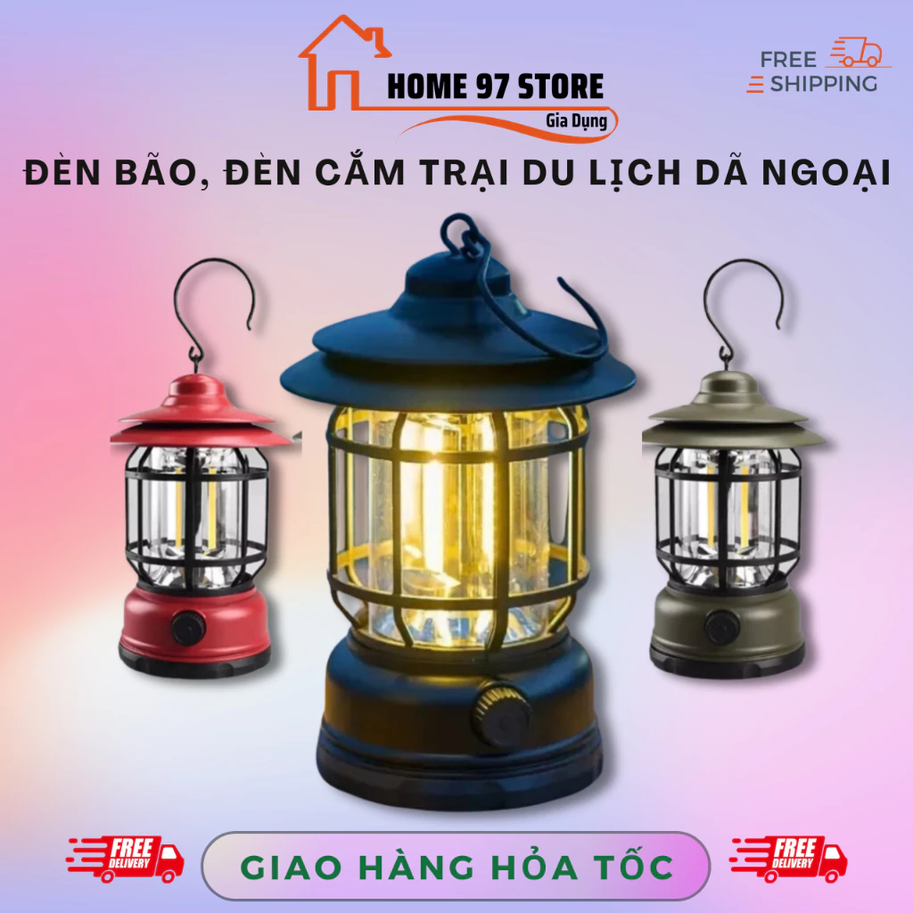 Đèn cắm trại du lịch dã ngoại, Đèn led tích điện, Đèn trang trí ánh sáng vàng siêu sáng pin 12000mAh