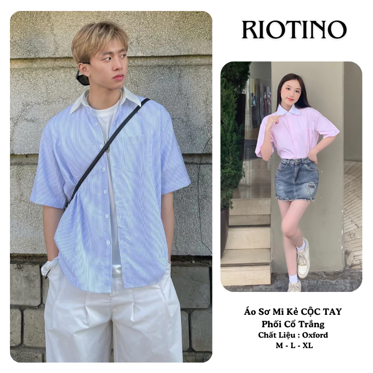 Áo Sơ Mi Nữ Tay Ngắn Chất Vải Oxford Cao Cấp Local Brand RIOTINO Kiểu Dáng Form Rộng Oversize 2 Màu Xanh , Hồng SM03