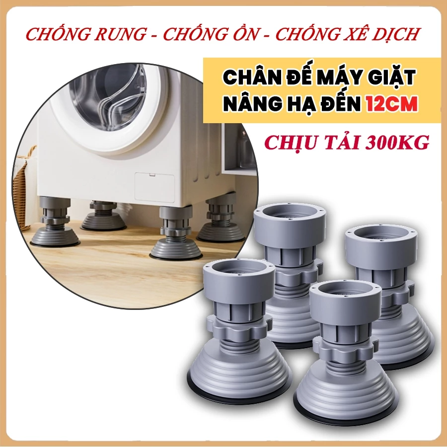 Bộ 4 Chân Máy Giặt Tủ Lạnh Tăng Giảm Chiều Cao Từ 10 Đến 12cm Đế Mút Cao Su Chống Rung Chống Xê Dịch