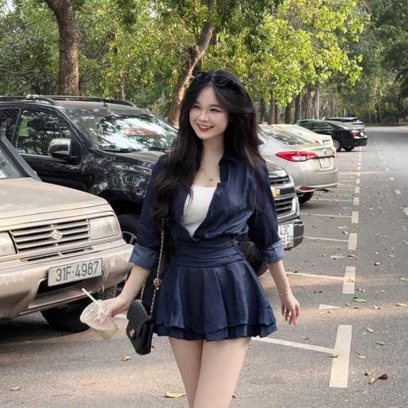 LALASTUDIO• Váy sơ mi denim chân váy tầng bèo, váy denim lannie, váy sơ mi (ảnh thật mẫu mặc)