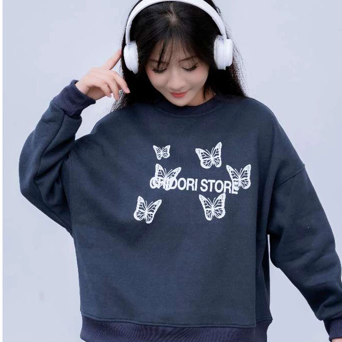 Áo Sweater Nữ CHIDORI Rộng Logo Con Chép Chép Chất Liệu Nỉ Bông Cotton - Women, Top