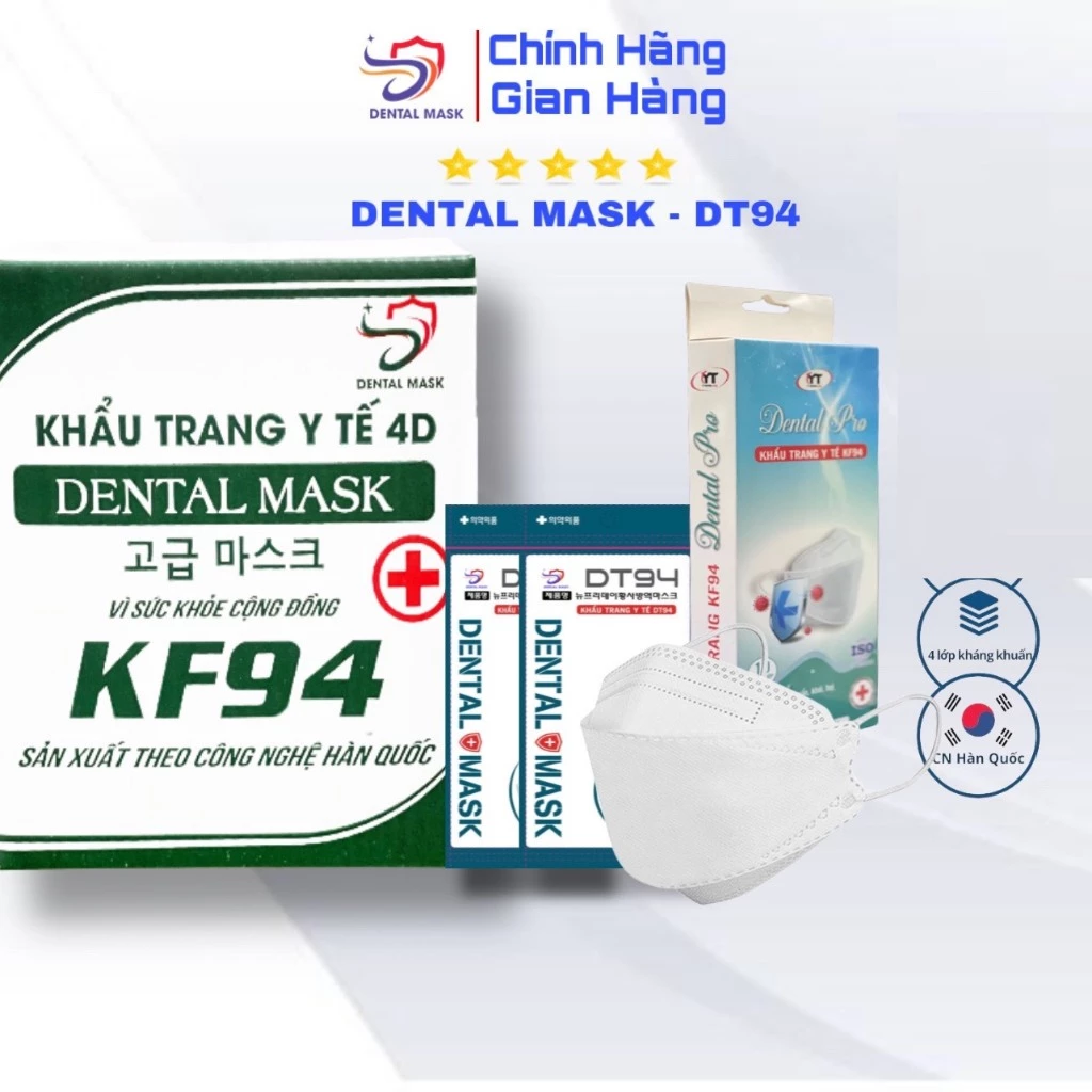 Thùng 300 cái khẩu trang 4D Kf94 người lớn Dental Mask chính hãng 4 lớp kháng khuẩn chống tia UV