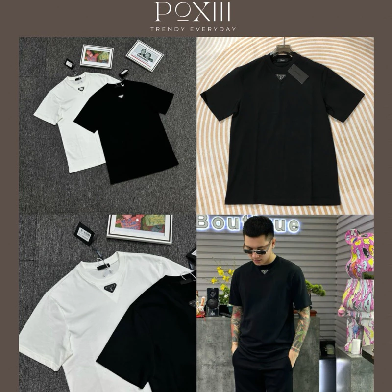 Áo Phông P Ra Daaa Đính Logo - Áo Phông Nam Nữ Vải Cotton Mát Siêu Đẹp
