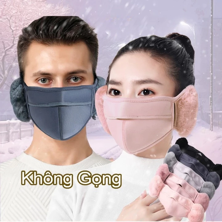 Khẩu trang có bịt tai vải lông cừu giữ ấm chống bụi mịn, khẩu trang giữ nhiệt ủ ấm bảo vệ tai có dây điều chỉnh