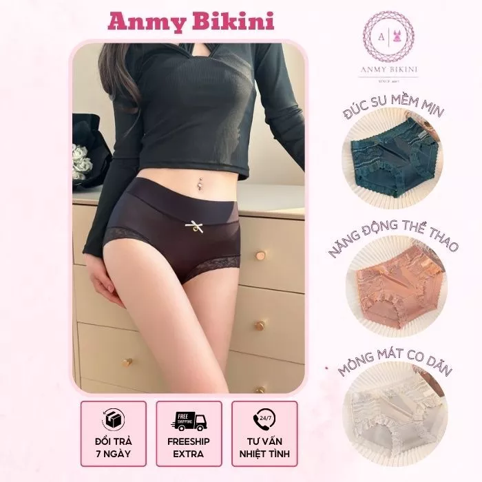 Quần Lót Nữ Đúc Su Lụa Băng, Set 5 Quần Lót Siêu Nhẹ Mềm Mịn Tôn Dáng Thoáng Khí Phối Viền Ren Quyến Rũ - QL 9266