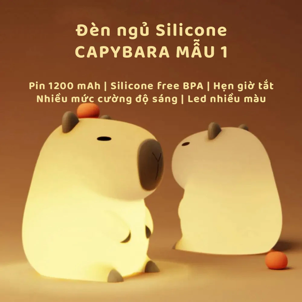 Đèn Ngủ Capybara đứng dễ thương - Silicone BPA Free an toàn - Pin 1200 mAh - Điều chỉnh độ sáng - LED nhiều màu - BH 6T